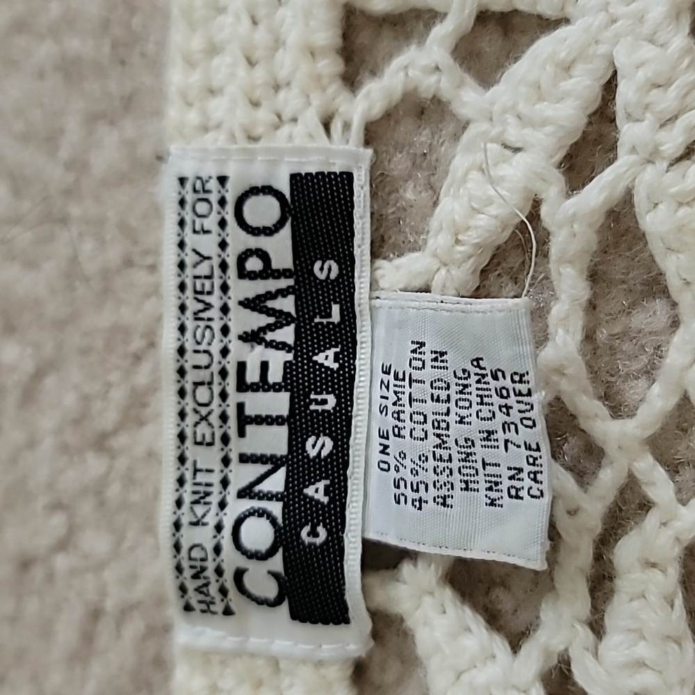 Vtg 90s Contempo White Cropped Crochet Cardigan Sweater Coquette Cottagecore - Picture 5 of 7